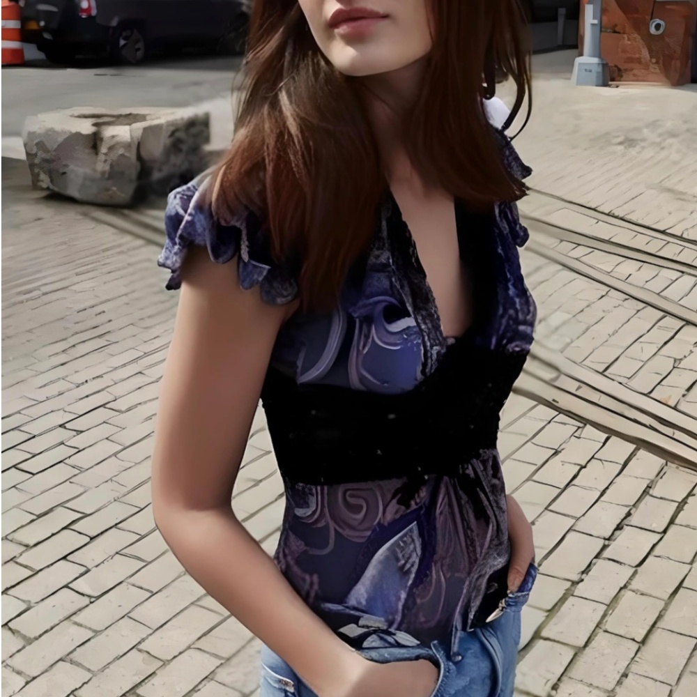 Paisley Flutter Sleeve Top Blouse Shirt